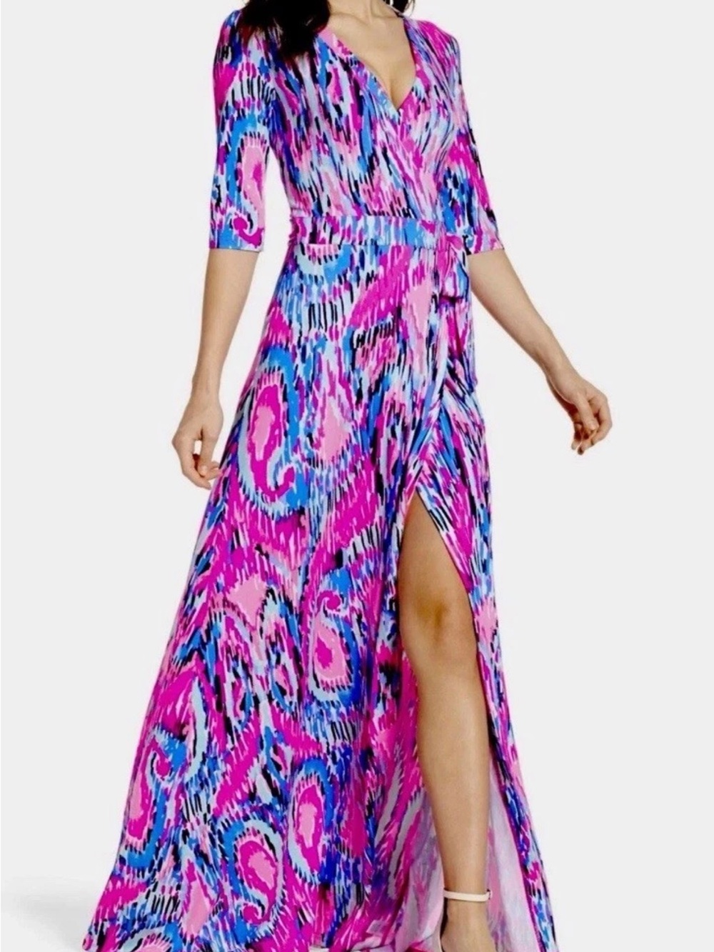 Lilly Pulitzer Marvista Wrap Multi Free Spirit Pink Blue Maxi Dress Small New NW